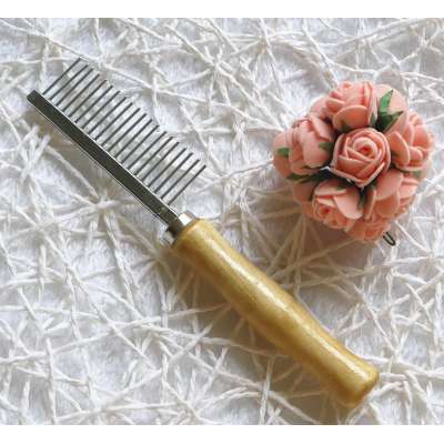 Wood Handle Chrome Plated Iron Coarse Teeth Long Hair Fur Pet Dog Cat Animal Puppy Comb With End Rounded Pins